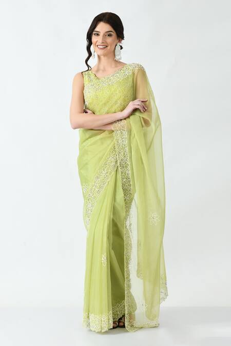 Buy Mehar Yellow Organza Beads Flower Bloom Hand Embroidered Saree Online at Aza Fashions Buy_Mehar_Yellow Organza Beads Flower Bloom Hand Embroidered Saree _Online_at_Aza_Fashions