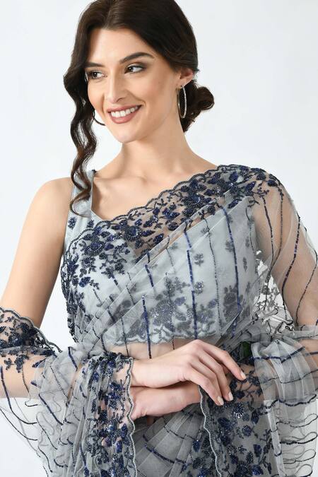Shop Mehar Grey Net Sequins, Cut Work And Cutdana Hand Embroidered Saree Online at Aza Fashions Shop_Mehar_Grey Net Sequins, Cut Work And Cutdana Hand Embroidered Saree _Online_at_Aza_Fashions