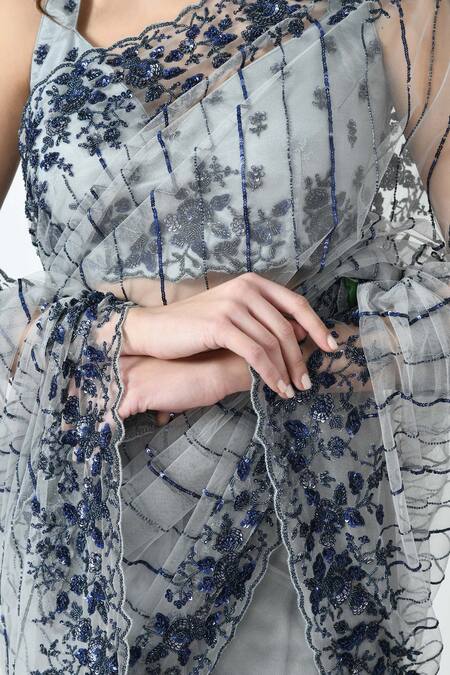 Mehar Grey Net Sequins, Cut Work And Cutdana Hand Embroidered Saree at Aza Fashions Mehar_Grey Net Sequins, Cut Work And Cutdana Hand Embroidered Saree _at_Aza_Fashions