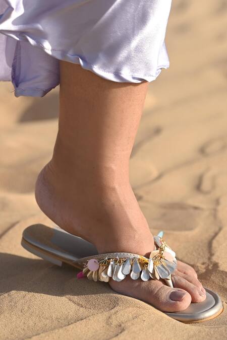 Foot Fuel_Multi Color Rich In Love Embroidered Split-toe Flats _Online_at_Aza_Fashions