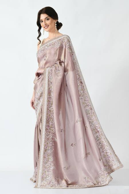Mehar Beige Organza, Tissue Cut Work, Sequins Flower Embroidered Saree Online at Aza Fashions Mehar_Beige Organza, Tissue Cut Work, Sequins Flower Embroidered Saree _Online_at_Aza_Fashions