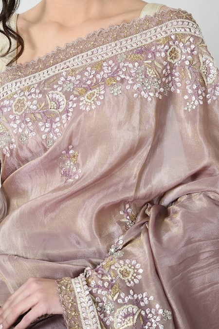Mehar Beige Organza, Tissue Cut Work, Sequins Flower Embroidered Saree at Aza Fashions Mehar_Beige Organza, Tissue Cut Work, Sequins Flower Embroidered Saree _at_Aza_Fashions