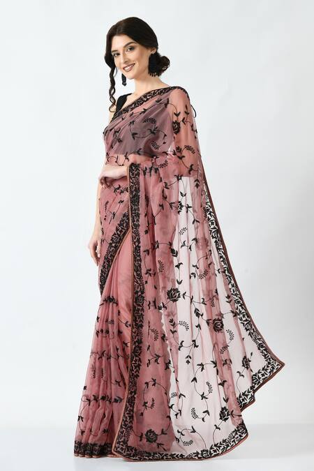 Mehar Peach Organza Cut Work, Embroidery Flower Vine Hand Saree Online at Aza Fashions Mehar_Peach Organza Cut Work, Embroidery Flower Vine Hand Saree _Online_at_Aza_Fashions