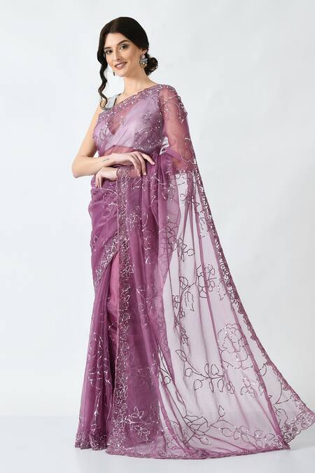 Mehar Purple Organza Sequins Hand Embroidered Saree Online at Aza Fashions Mehar_Purple Organza Sequins Hand Embroidered Saree _Online_at_Aza_Fashions