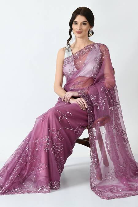 Buy Mehar Purple Organza Sequins Hand Embroidered Saree Online at Aza Fashions Buy_Mehar_Purple Organza Sequins Hand Embroidered Saree _Online_at_Aza_Fashions