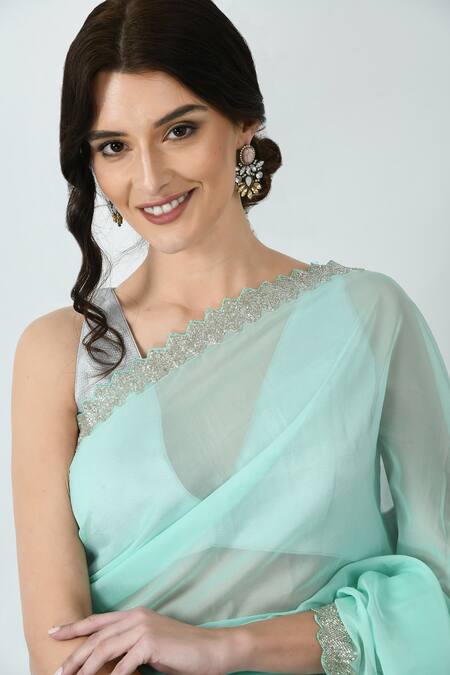 Shop_Mehar_Green Organza Cut Work Hand Embroidered Saree _Online_at_Aza_Fashions