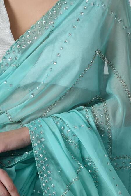 Shop Mehar Blue Organza Cut Work, Sequins Chevron Hand Embroidered Saree Online at Aza Fashions Shop_Mehar_Blue Organza Cut Work, Sequins Chevron Hand Embroidered Saree _Online_at_Aza_Fashions