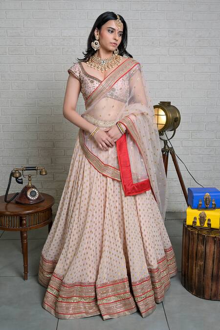 Priti Sahni Pink Silk, Georgette, Tulle Sequins, Zari Sweetheart Embroidered Lehenga Set at Aza Fashions Priti Sahni_Pink Silk, Georgette, Tulle Sequins, Zari Sweetheart Embroidered Lehenga Set _at_Aza_Fashions