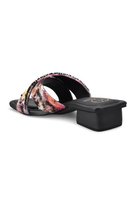 Shop_Kaltheos_Black Embellished Luna Criss Cross Block Heel Sandals