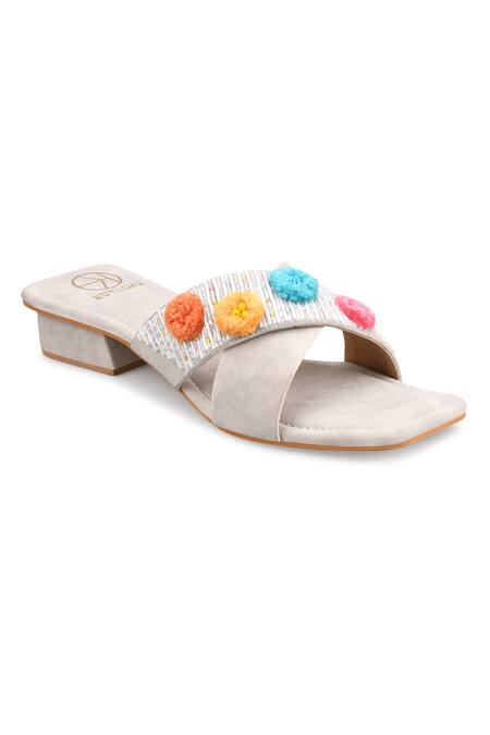 Kaltheos_White Embellished Luna Strappy Block Heel Sandals_at_Aza_Fashions