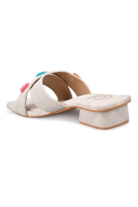 Shop_Kaltheos_White Embellished Luna Strappy Block Heel Sandals