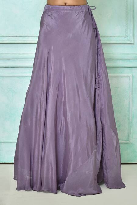 Samyukta Singhania_Purple Lehenga Chinon Chiffon, Top Russian Embroidered Asymmetric Blouse With_at_Aza_Fashions