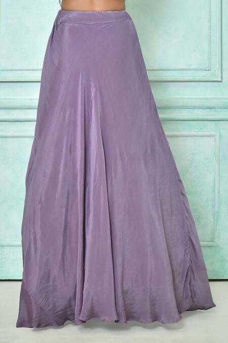 Buy_Samyukta Singhania_Purple Lehenga Chinon Chiffon, Top Russian Embroidered Asymmetric Blouse With