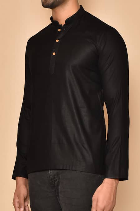Buy_Arihant Rai Sinha_Black Cotton Full Sleeve Plain Short Kurta _Online_at_Aza_Fashions