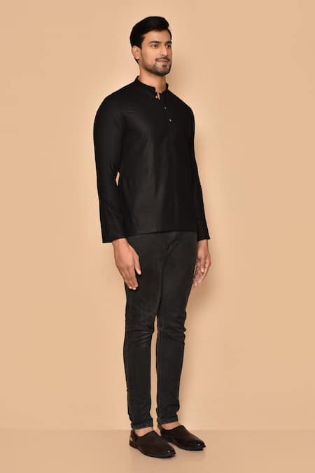 Arihant Rai Sinha Black Cotton Full Sleeve Plain Short Kurta at Aza Fashions Arihant Rai Sinha_Black Cotton Full Sleeve Plain Short Kurta _at_Aza_Fashions