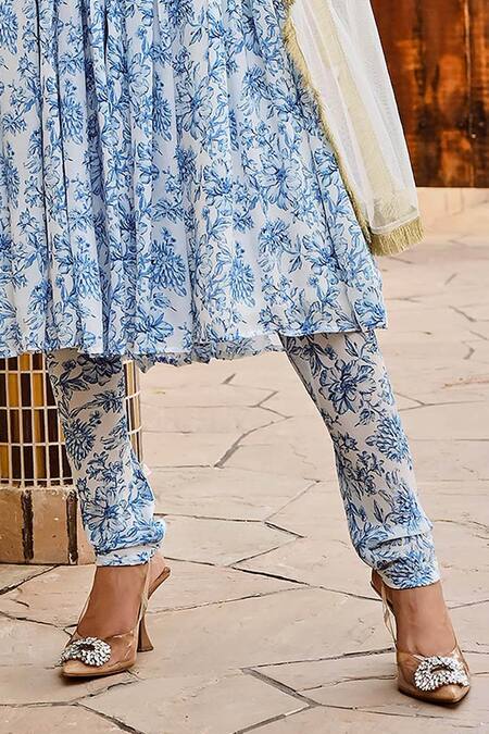 Buy Palak & Mehak Ivory Net, Crepe Embroidery, Sequins, Fringe Adah Floral Print Anarkali Set Buy_Palak & Mehak_Ivory Net, Crepe Embroidery, Sequins, Fringe Adah Floral Print Anarkali Set