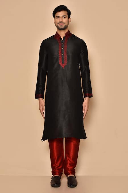 Buy Arihant Rai Sinha Black Silk Embroidery Placed Paisley Pattern Kurta Churidar Set Online at Aza Fashions Buy_Arihant Rai Sinha_Black Silk Embroidery Placed Paisley Pattern Kurta Churidar Set _Online_at_Aza_Fashions