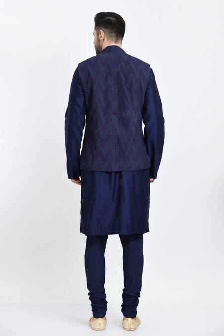 Samant Chauhan Blue , Satin, Silk Embroidery Reversible Bundi And Kurta Set at Aza Fashions Samant Chauhan_Blue , Satin, Silk Embroidery Reversible Bundi And Kurta Set _at_Aza_Fashions
