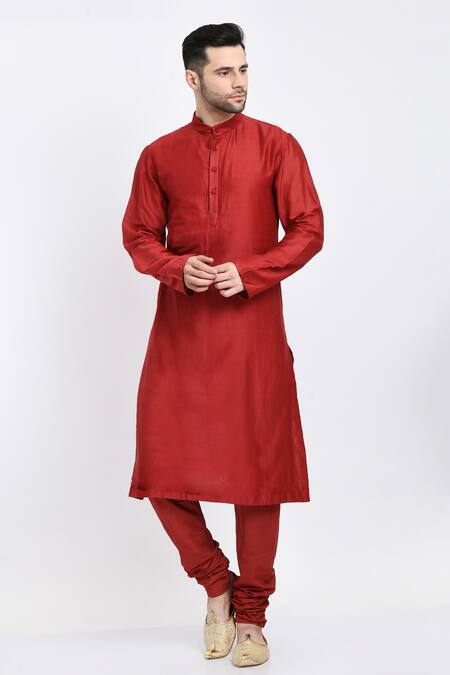 Samant Chauhan_Red Cotton, Silk Embroidery Floral Printed Quilted Bundi And Kurta Set _Online_at_Aza_Fashions