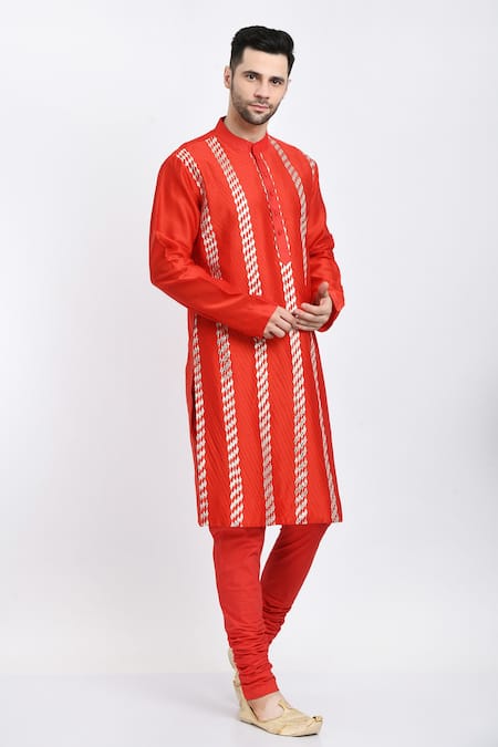 Buy_Samant Chauhan_Red Vegan Leather Embroidery Gota Kurta Set _Online_at_Aza_Fashions