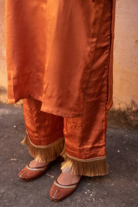 Buy_Avaasya Jaipur_Orange Silk Tassels V-neck V Kurta And Pant Set 