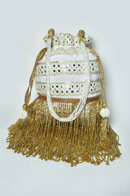 Shop_Nayaab By Aleezeh_White Mirror Embellishments Potli Bag_Online_at_Aza_Fashions