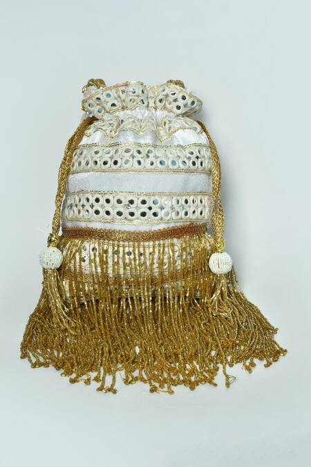 Buy_Nayaab By Aleezeh_White Mirror Embellishments Potli Bag
