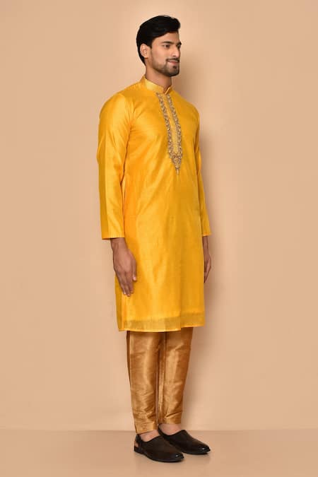 Arihant Rai Sinha_Yellow Silk Cut Work Dana Embroidered Kurta With Pajama _at_Aza_Fashions