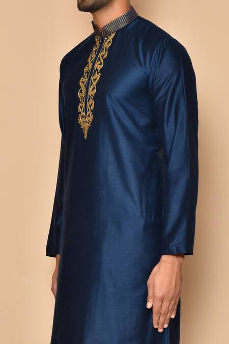 Shop_Arihant Rai Sinha_Blue Silk Embroidery Dori Work Kurta And Pajama Set _Online_at_Aza_Fashions
