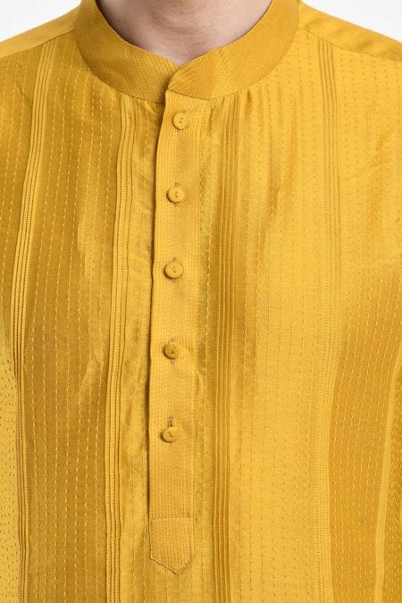 Shop_Samant Chauhan_Yellow , Satin Full Sleeve Embroidered Kurta Set _Online_at_Aza_Fashions