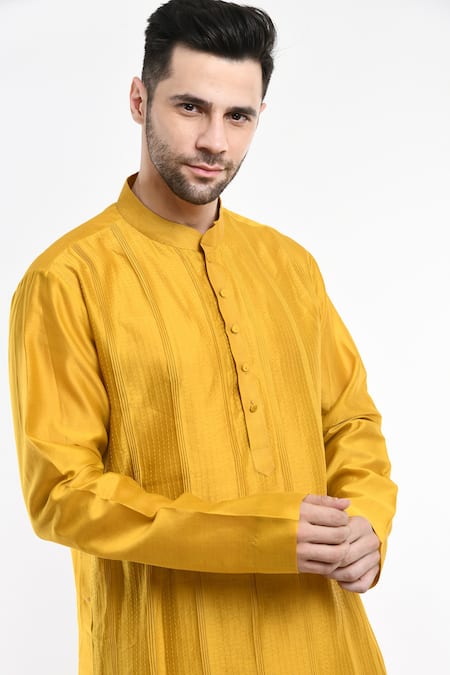 Samant Chauhan_Yellow , Satin Full Sleeve Embroidered Kurta Set _at_Aza_Fashions