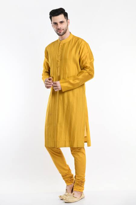 Buy_Samant Chauhan_Yellow Cotton Silk Embroidery Thread Linear Kurta Set _Online_at_Aza_Fashions