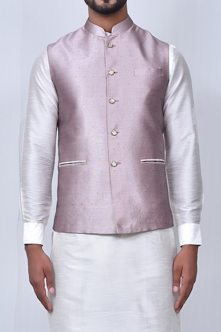 Arihant Rai Sinha_Purple Silk Art Bundi And Kurta Set_at_Aza_Fashions