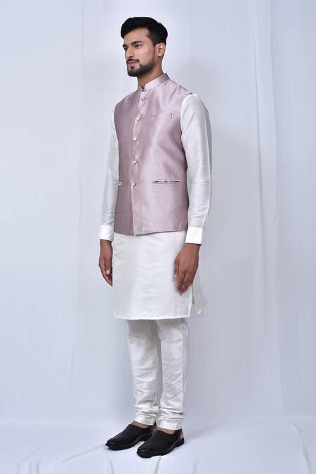 Shop_Arihant Rai Sinha_Purple Silk Art Bundi And Kurta Set_Online_at_Aza_Fashions