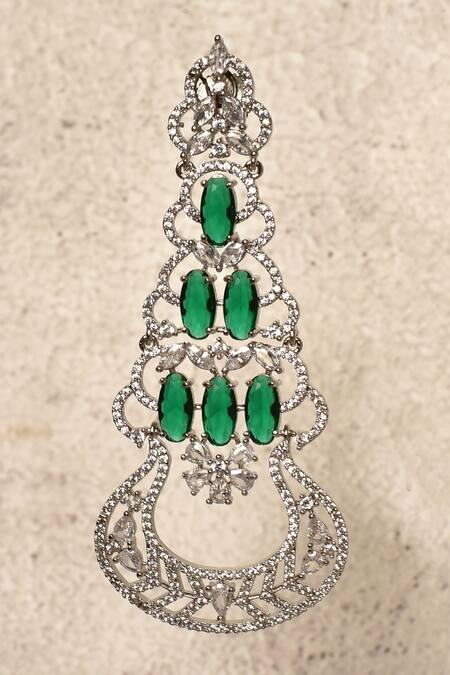 Buy_Nazaakat By Samara Singh_Silver Plated Stone Embellished Cutwork Chandbalis_Online_at_Aza_Fashions