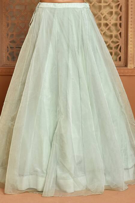 Buy_Kalighata_Green Organza Sequins, Embroidery V-neck Queen Jacket Lehenga Set 