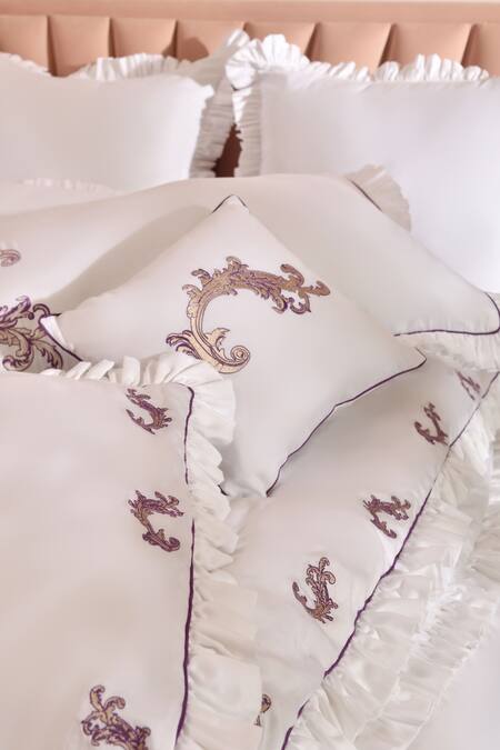 LA Paloma_White 100% Cotton Embroidered Baroque Bedsheet Set_at_Aza_Fashions