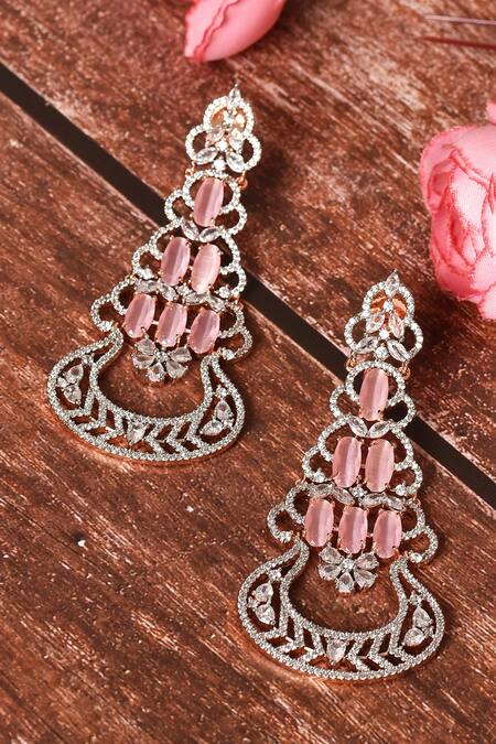 Shop_Nazaakat By Samara Singh_White Stone Embellished Long Chandbalis_Online_at_Aza_Fashions