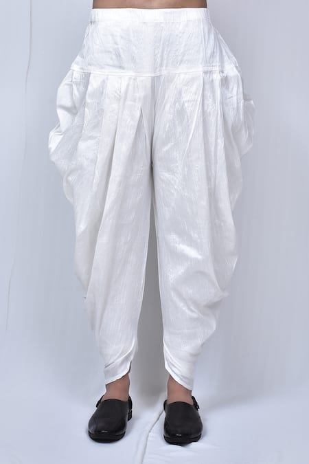 Adara Khan_Beige Art Silk Plain Cowl Pant_Online_at_Aza_Fashions