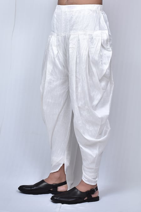 Buy_Adara Khan_Beige Art Silk Plain Cowl Pant_Online_at_Aza_Fashions