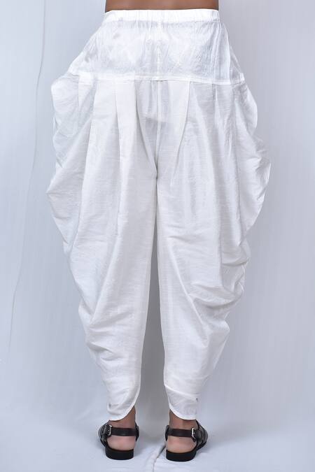 Shop_Adara Khan_Beige Art Silk Plain Cowl Pant_Online_at_Aza_Fashions