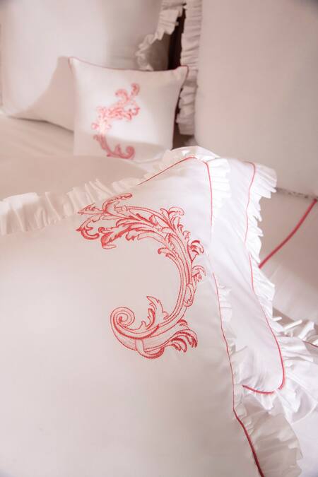 LA Paloma White 100% Cotton Embroidered Bedsheet Set Online at Aza Fashions LA Paloma_White 100% Cotton Embroidered Bedsheet Set_Online_at_Aza_Fashions
