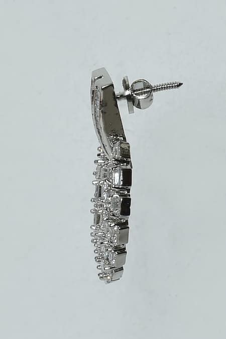 Buy_Nayaab By Aleezeh_Silver Plated Stones Geometric Studded Earrings_Online_at_Aza_Fashions