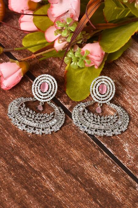 Nazaakat By Samara Singh_Silver Plated Stone Studded Cutwork Detail Chandbalis_at_Aza_Fashions