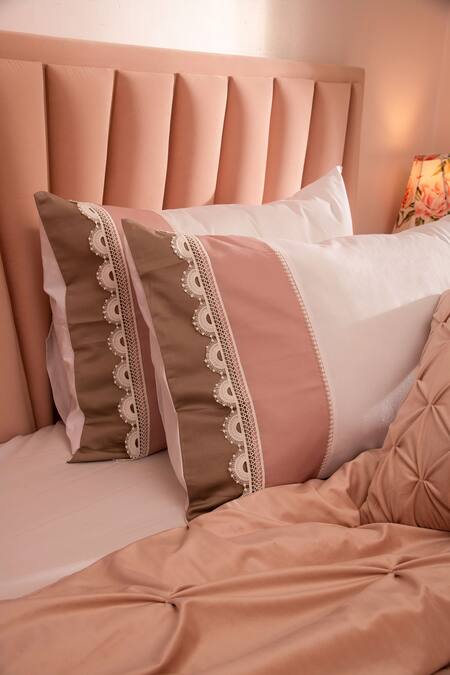 LA Paloma White 100% Cotton Embroidered Bedsheet With Lace Pillow Cover Set Online at Aza Fashions LA Paloma_White 100% Cotton Embroidered Bedsheet With Lace Pillow Cover Set_Online_at_Aza_Fashions