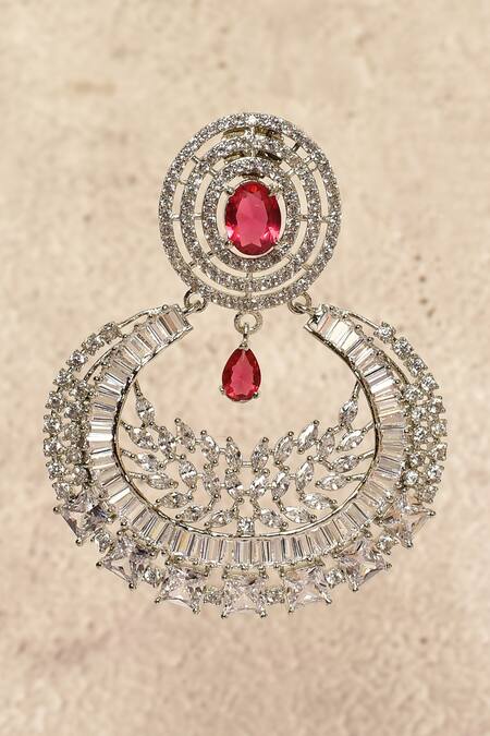 Buy_Nazaakat By Samara Singh_Silver Plated Stone Embellished Cutwork Detail Chandbalis_Online_at_Aza_Fashions