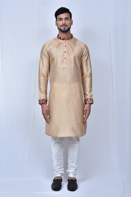 Buy_Adara Khan_Beige Silk Embroidery Floral Kurta Set _Online_at_Aza_Fashions