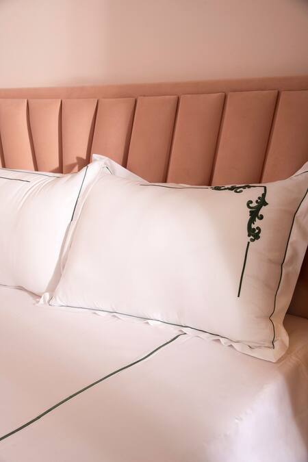 LA Paloma White 100% Cotton Embroidered Placement Bedsheet Set Online at Aza Fashions LA Paloma_White 100% Cotton Embroidered Placement Bedsheet Set_Online_at_Aza_Fashions