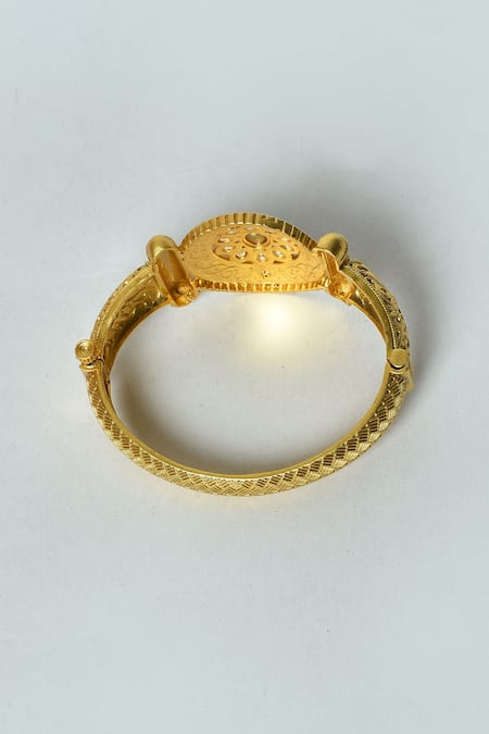 Shop_Nayaab By Aleezeh_Gold Plated Stones Carved Floral Pattern Bracelet_Online_at_Aza_Fashions