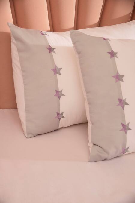 LA Paloma_White 100% Cotton Embroidered Star Bedsheet Set_at_Aza_Fashions